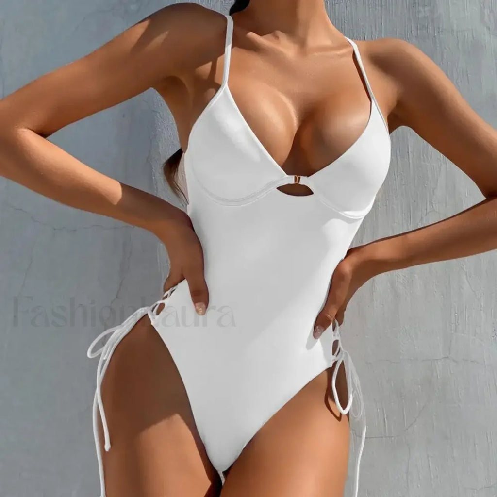 Spaghetti Strap Backless One Piece WHITE / S