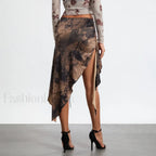 Split Tie Up Midi Ruffle Skirt