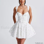 Square Collar Chic Floral Dress WHITE / S