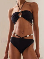 Strap Swimsuit Pearl Magda Bikini Set Black / S