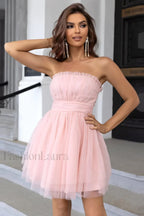 Strapless A Line Charming Tulle Homecoming Dress XS / Blush