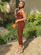 Strapless Backless Midi Dress Brown / S