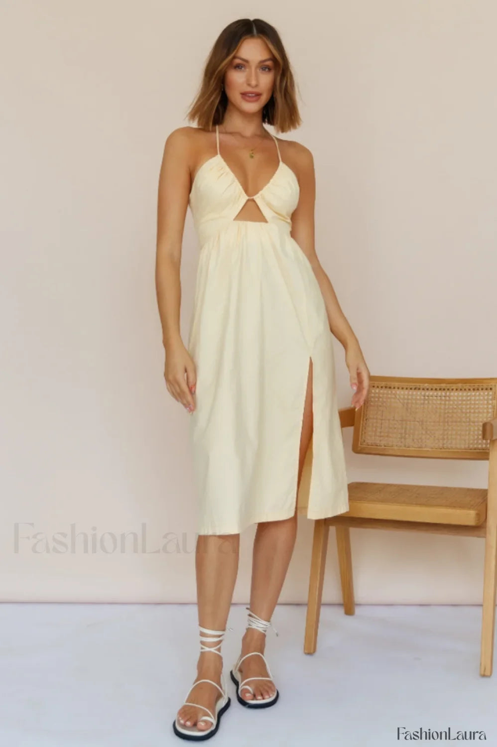 Sunny Sounds Stylish Midi Dress S / Beige
