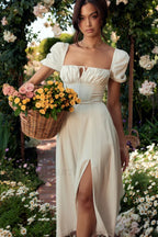 Tallulah White Puff Charming Sleeve Midi Dress
