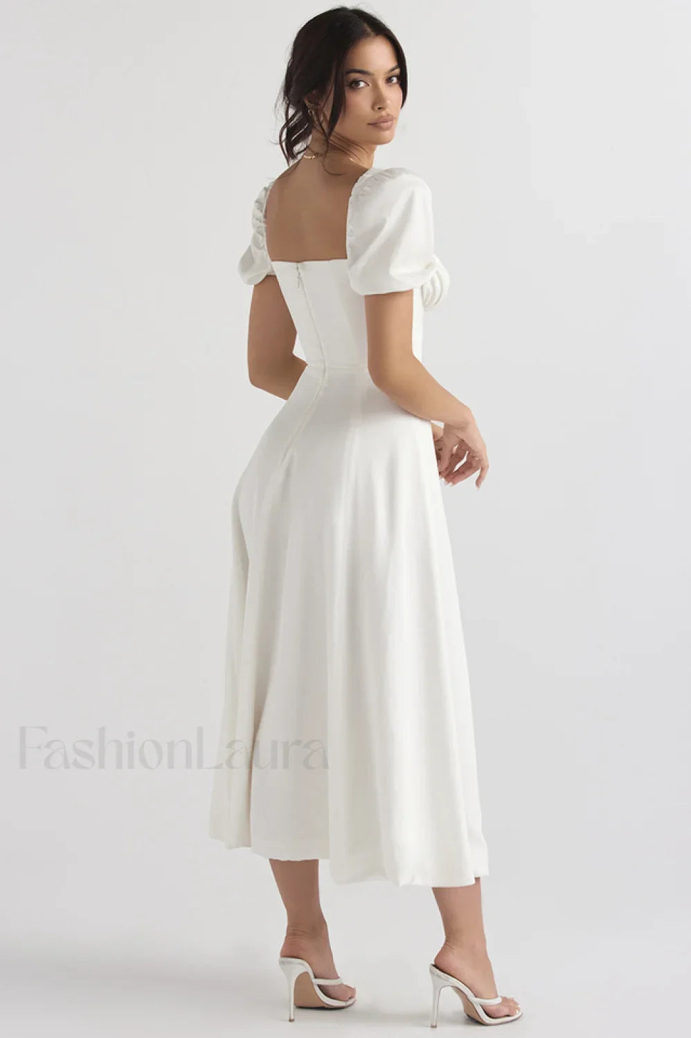 Tallulah White Puff Charming Sleeve Midi Dress