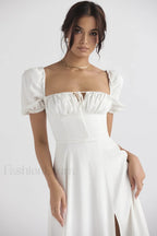 Tallulah White Puff Charming Sleeve Midi Dress