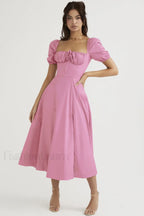 Tallulah White Puff Charming Sleeve Midi Dress XS / Pink
