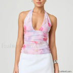 Tie Dye Halter Backless Crop Top