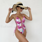 Tie Dyed Bandage Cross One Piece Pink / S
