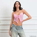 Tie Front Lace Trim Crop Top