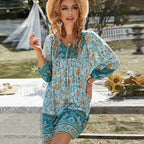 Tie Up Floral Mini Boho Dress Blue / S