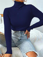 Turtleneck Ribbed Knit Sweater Blue1 / S Sweaters