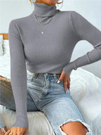 Turtleneck Ribbed Knit Sweater Gray / S Sweaters
