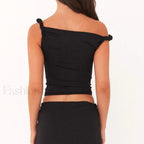 Twist Shoulder Halter Crop Top