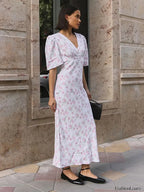 V Neck Contrast Floral Dress