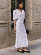 V Neck Contrast Floral Dress