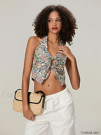 Vintage Bow Front Halter Crop Top