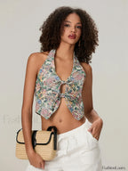 Vintage Bow Front Halter Crop Top