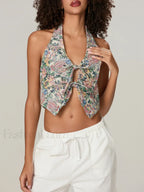 Vintage Bow Front Halter Crop Top MULTI / S