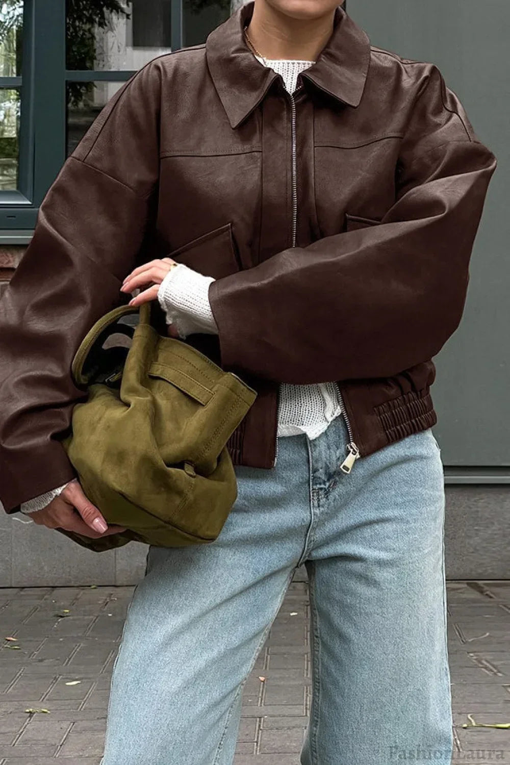 Vintage Brown PU Leather Jacket Secondary image