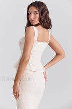 Vintage Embroidery Ruffle Charming Top & Skirt Set