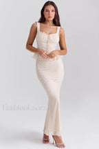 Vintage Embroidery Ruffle Charming Top & Skirt Set S / Ivory