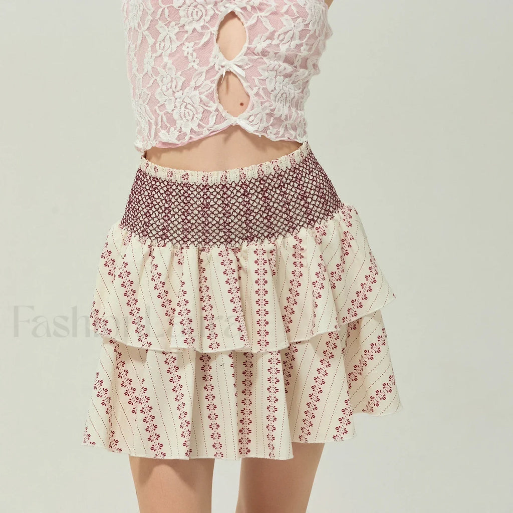 Vintage Shirred Floral Cake Skirt MULTI / S