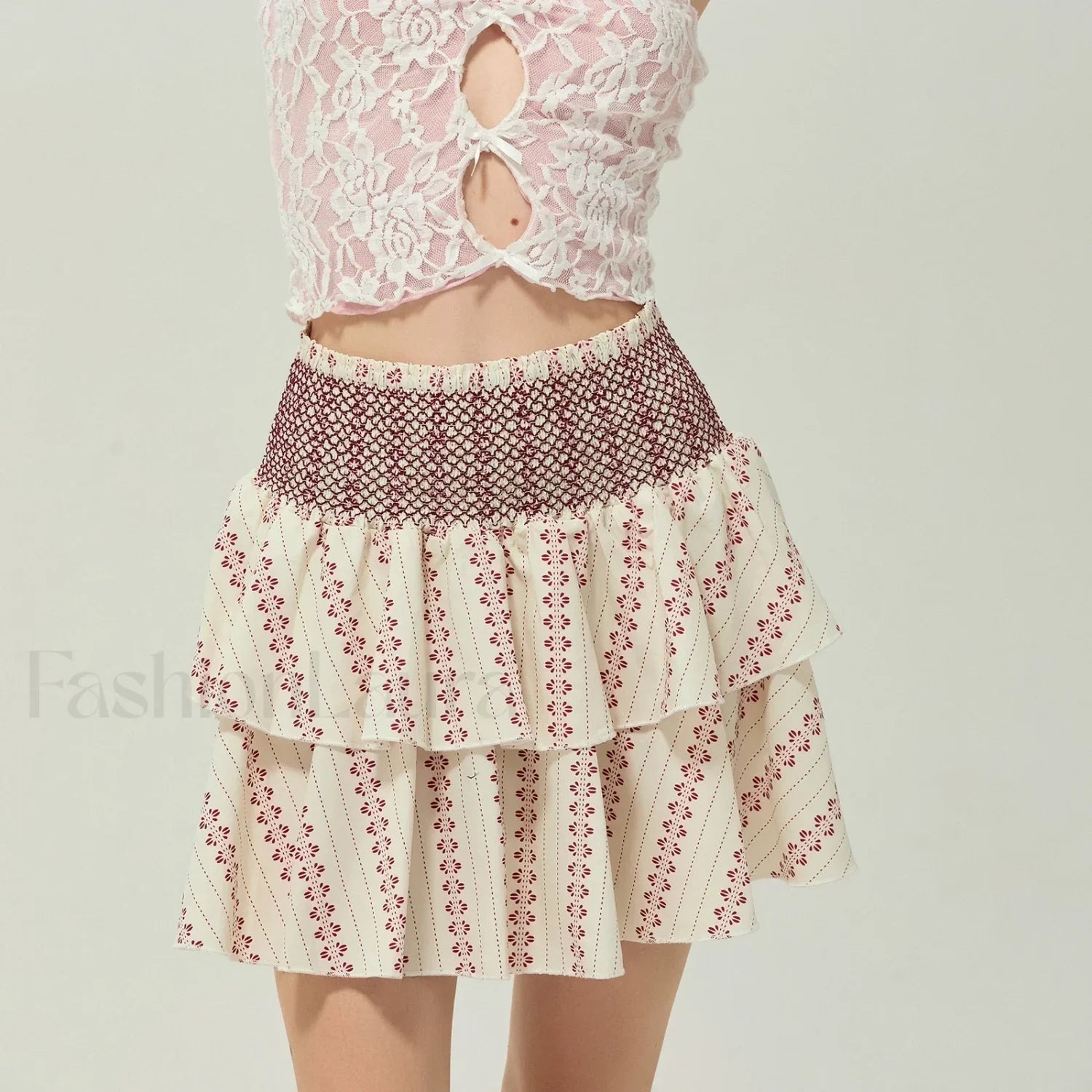 Vintage Shirred Floral Cake Skirt MULTI / S
