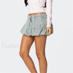 Washed Button Denim Skirt