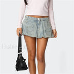 Washed Button Denim Skirt Light Blue / S
