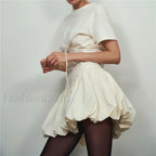 White Bubble Hem Mini Skirt