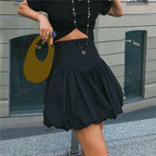 White Bubble Hem Mini Skirt Black / S