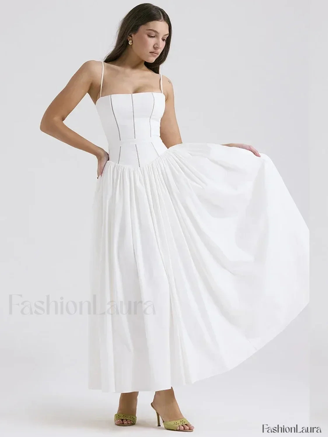 White Spaghetti Strap Midi Dress