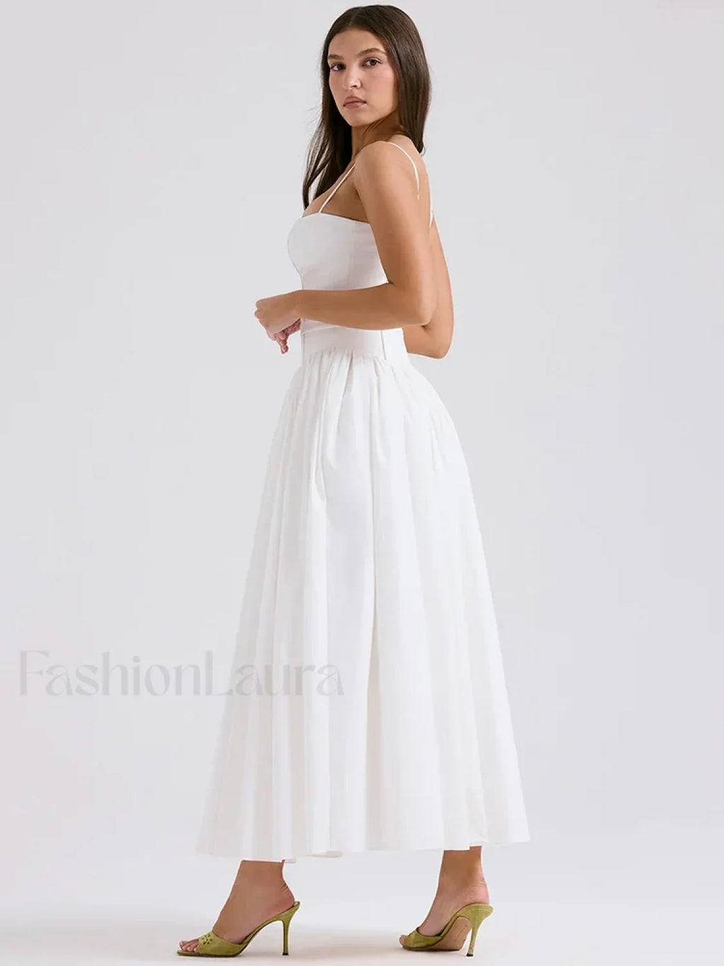 White Spaghetti Strap Midi Dress