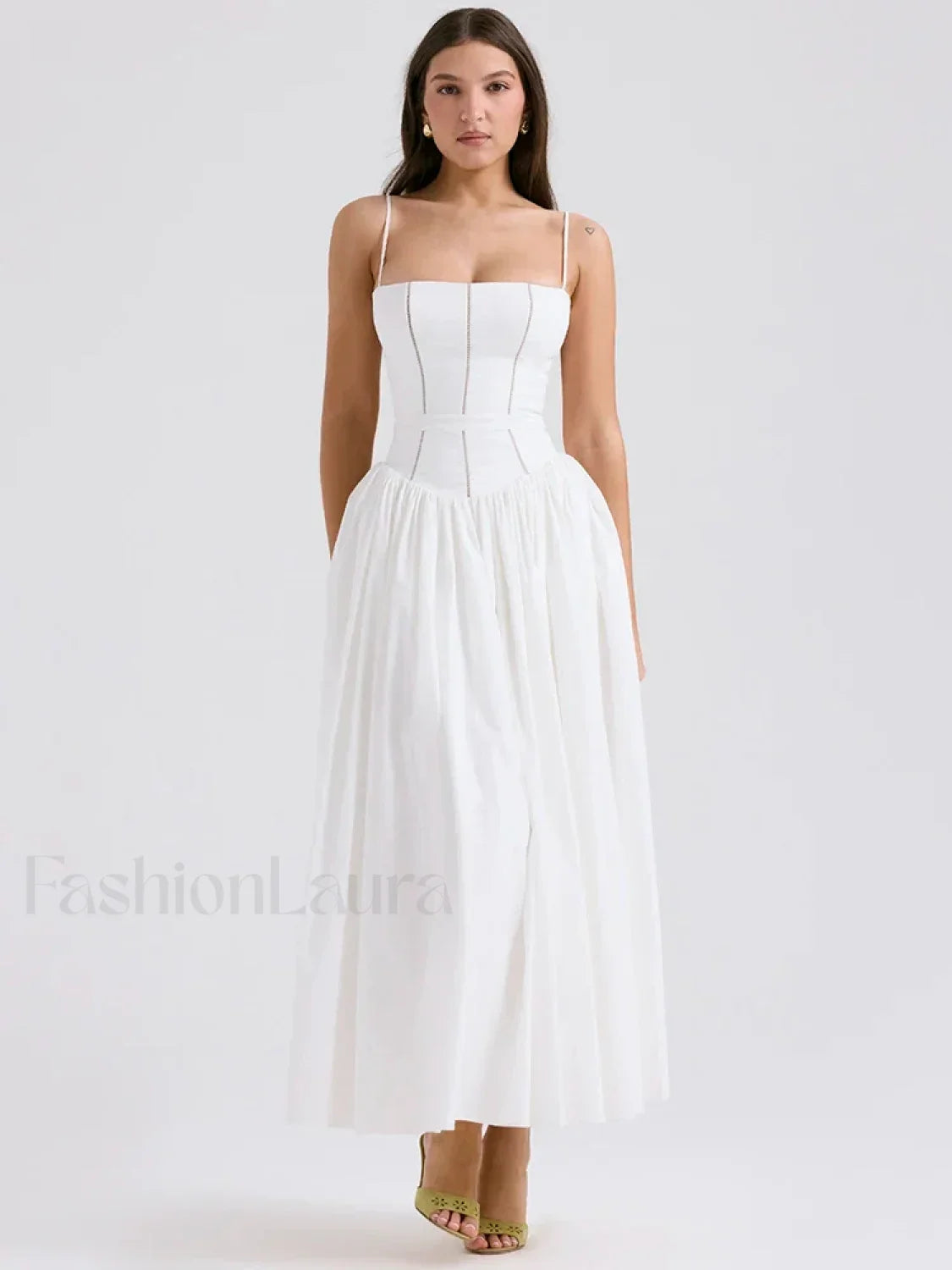 White Spaghetti Strap Midi Dress
