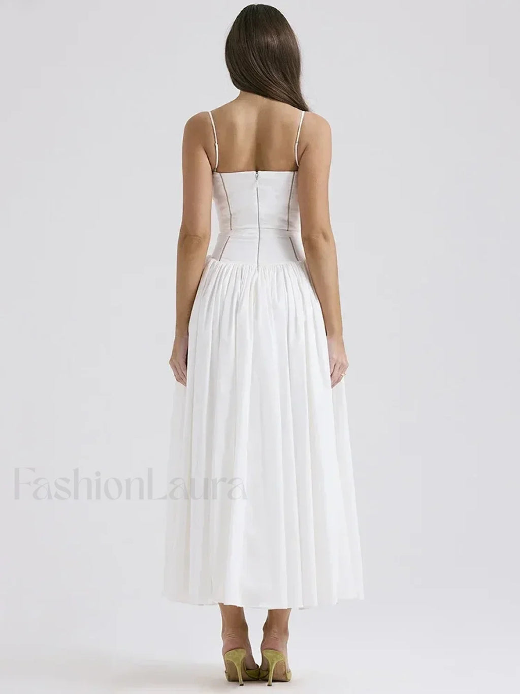 White Spaghetti Strap Midi Dress