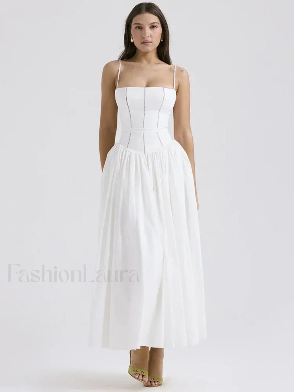 White Spaghetti Strap Midi Dress