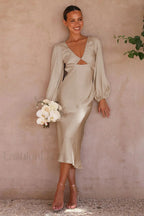 Wren Long Sleeve Charming Twist Maxi Dress S / Champagne