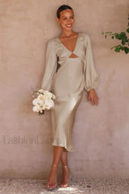 Wren Long Sleeve Charming Twist Maxi Dress S / Champagne