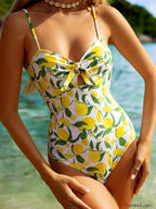Yellow Print High Waist One Piece Yellow / S