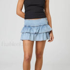 Zipper Ruffle Denim Skirt