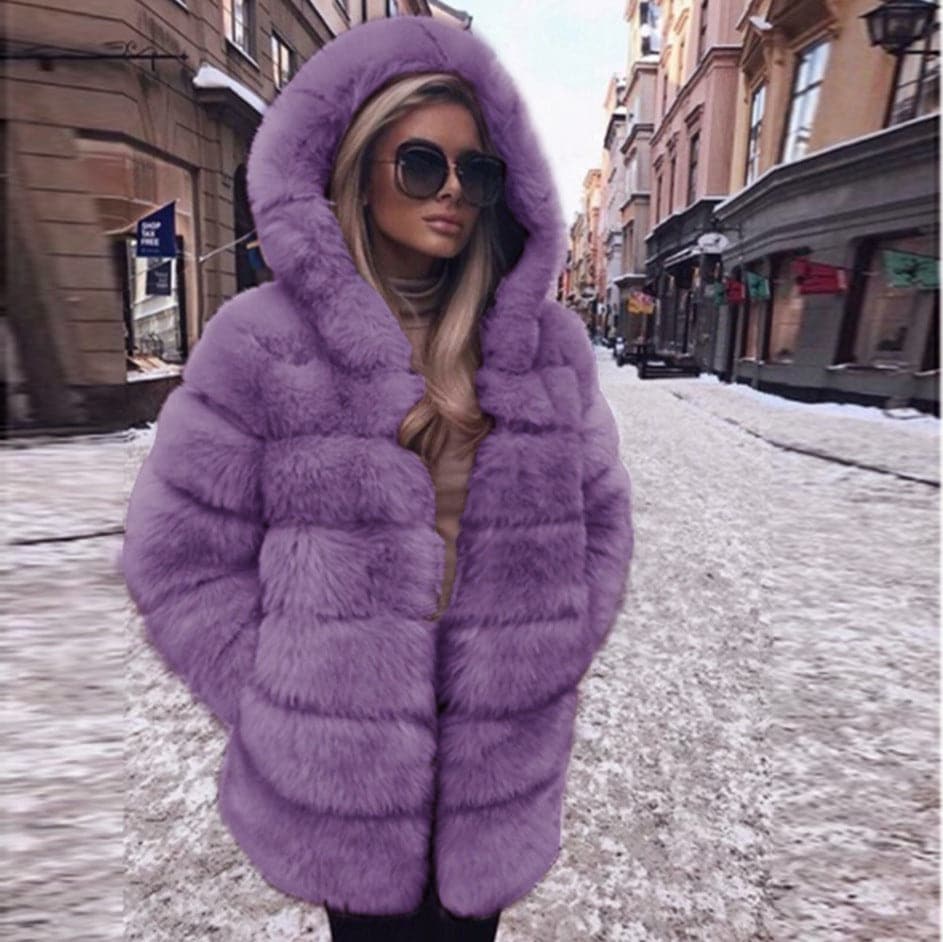 Warm Fox Fur Winter Long Sleeve Hooded Coat Women's Coat