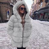 Warm Fox Fur Winter Long Sleeve Hooded Coat Women's Coat