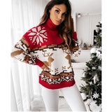Christmas Turtleneck Sweaters Long Sleeve Elk Snowflake Pattern Pullovers Loose