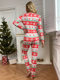 Pajamas Jumpsuit Buttons V Neck Long Sleeve Christmas Cartoon Printed Sleepwear