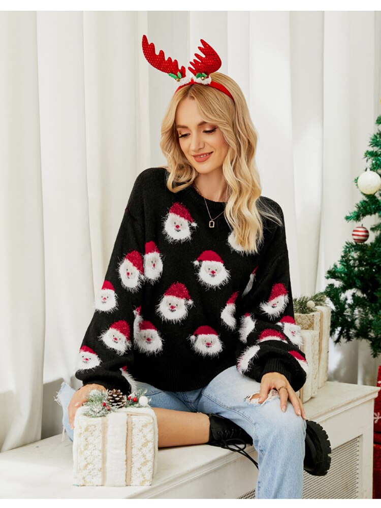 Christmas Knitted Santa Claus Cute Warm Furry Sweater