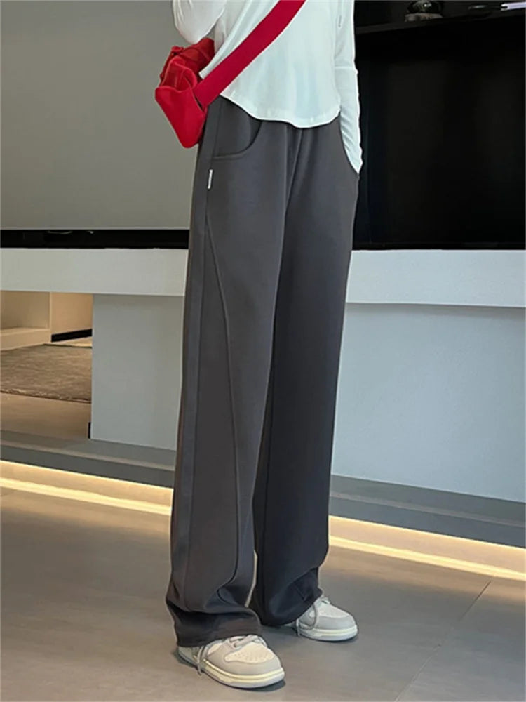 Korean Autumn Women's  Fashion High Waist Wide Leg Sweatpants
