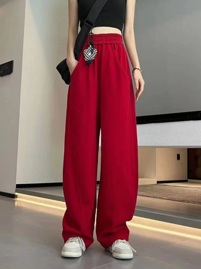 Korean Autumn Women's  Fashion High Waist Wide Leg Sweatpants