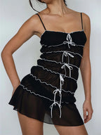 Sleeveless Spaghetti Strap See Through Mini Dresses