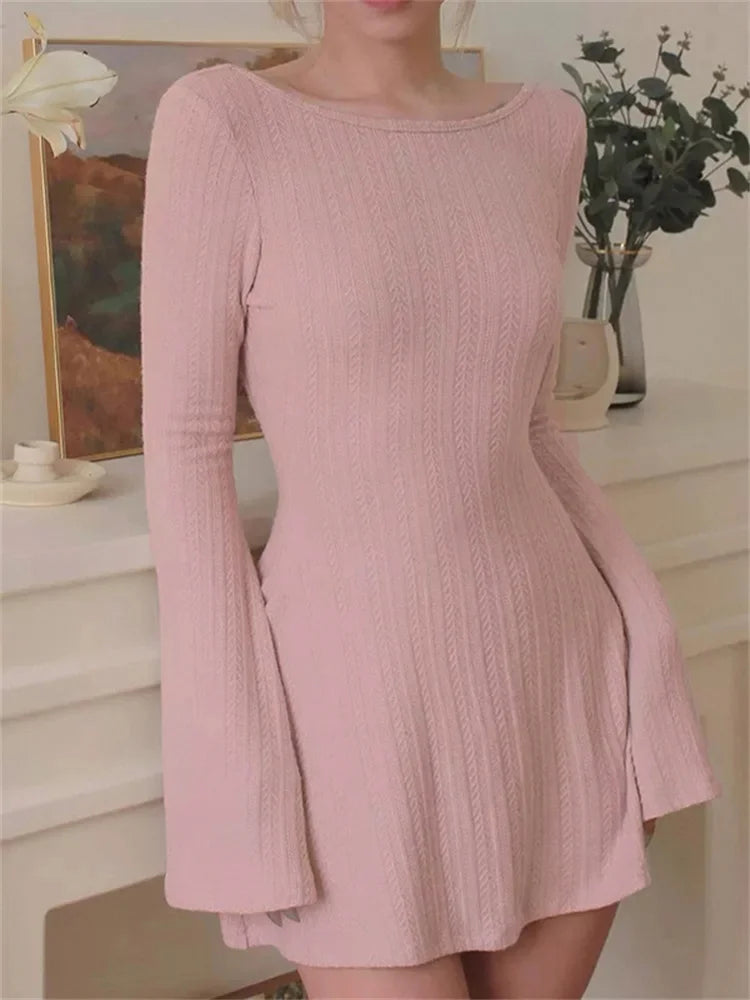 Slim Fit O-neck Solid Party Mini Dresses Main image